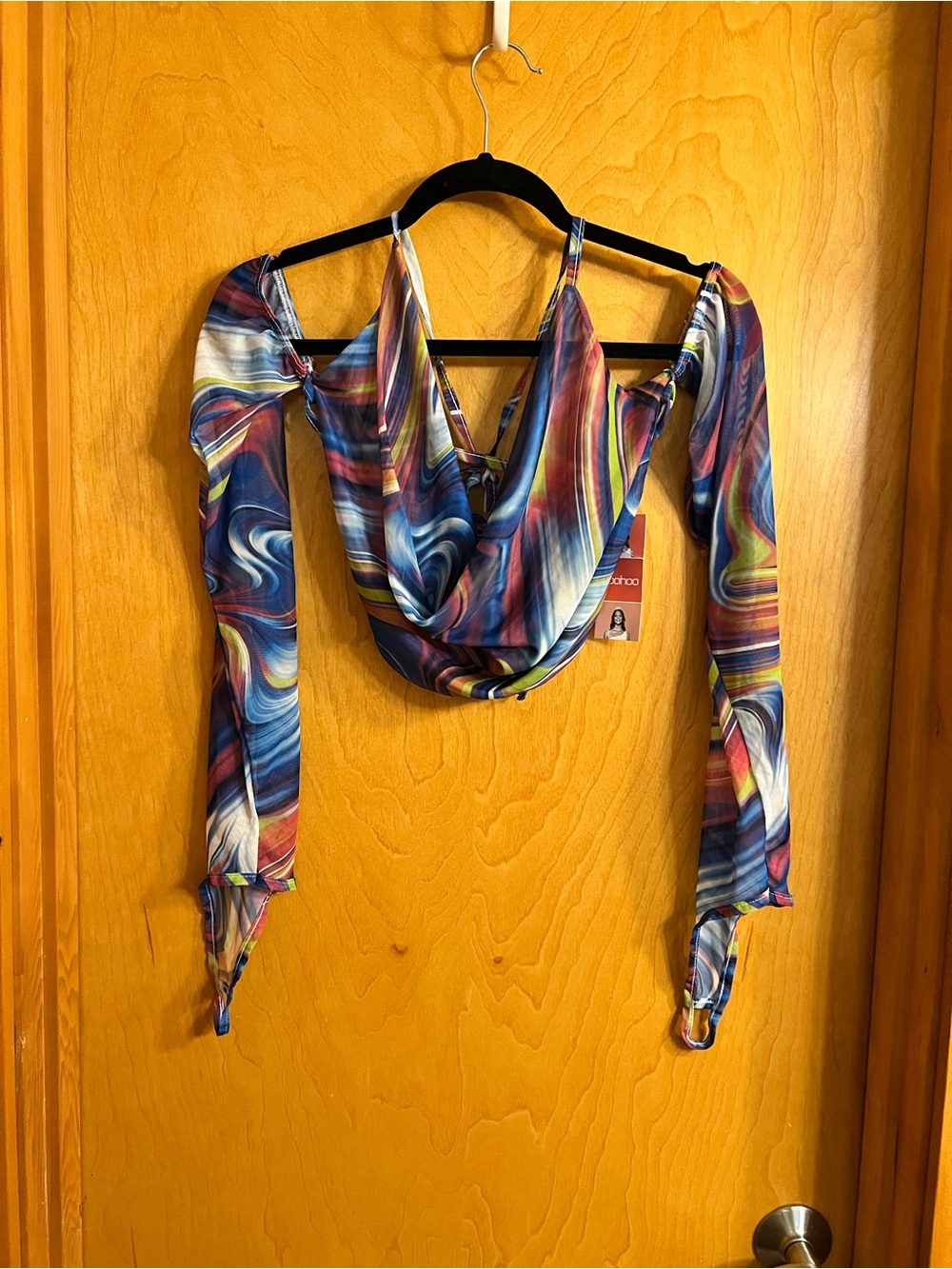 🌈 Boohoo Psychedelic Swirl Mesh Crop Shirt NWT - 14/18